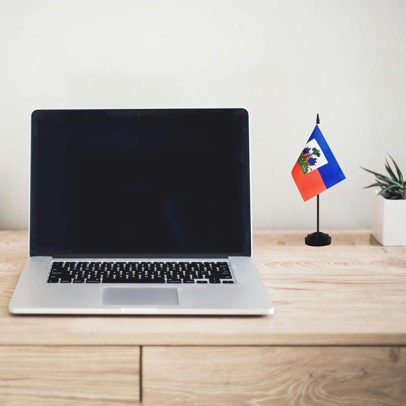 Yamiuo 2 Pack Haiti Desk Flag Set, Haitian Desktop Small Miniature Table Office Flag with 12" Black Pole and Black Base, Offices, Classroom, Home, Festival Decoration (Haiti) - Image 5